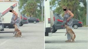 Kobieta prawie udusiła psa ciągnąć go za smycz. Gdy mężczyzna zwrócił jej uwagę 